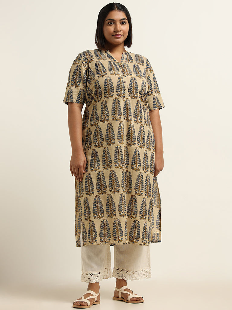 Diza Beige Printed Cotton Kurta