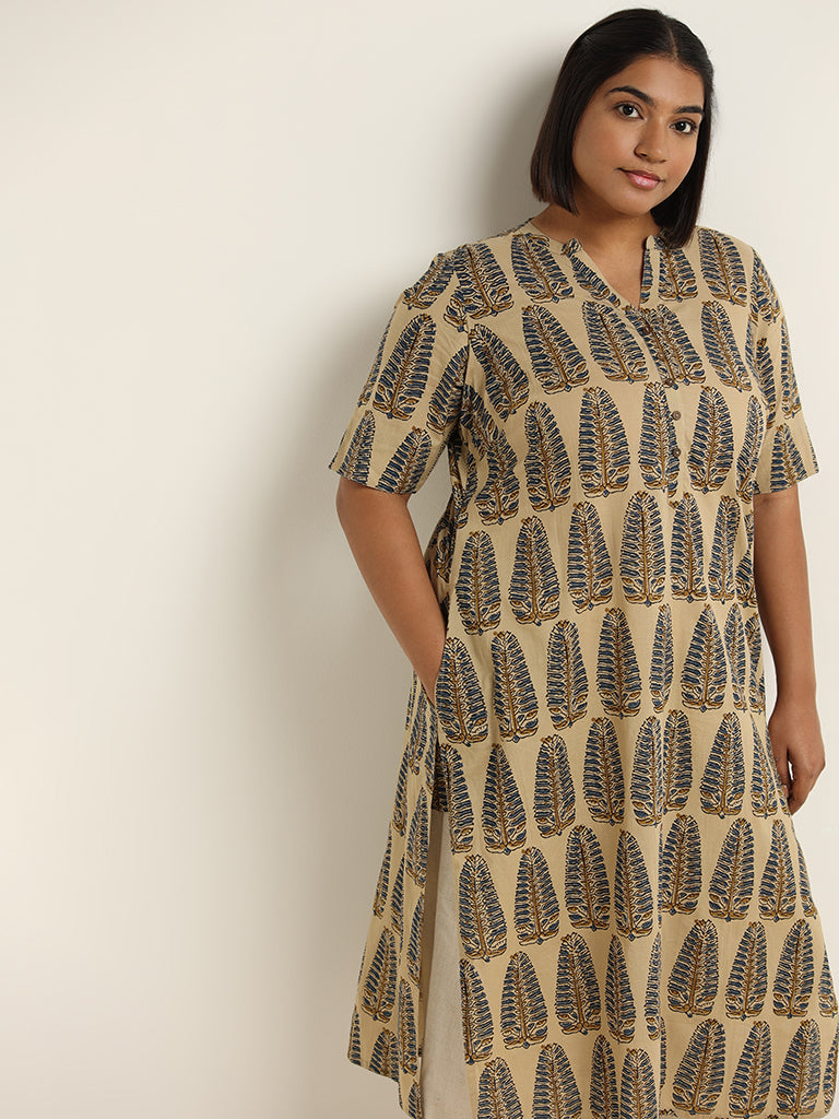 Diza Beige Printed Cotton Kurta