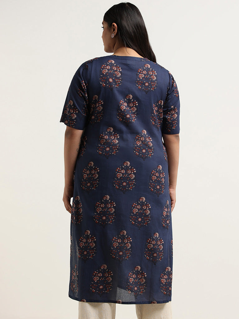 Diza Indigo Printed Cotton Kurta