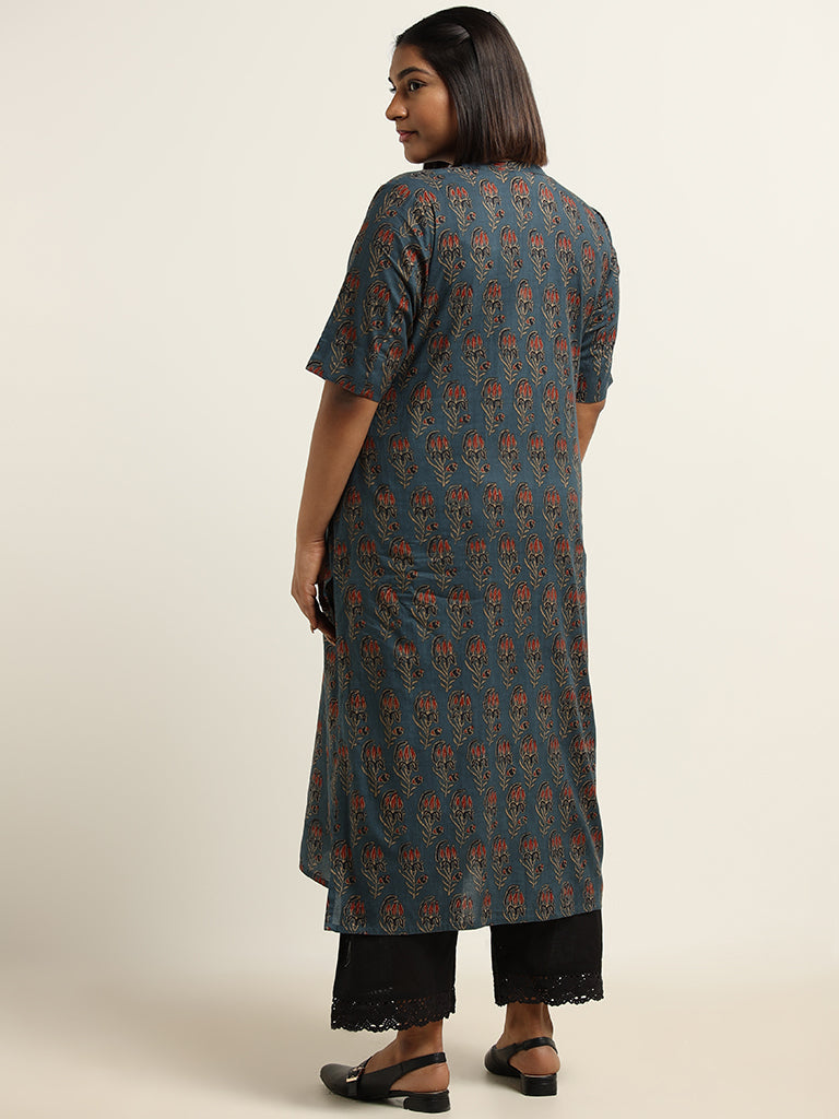 Diza Blue Printed Cotton Kurta