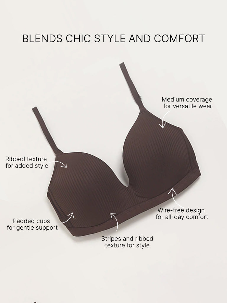 Wunderlove Chocolate Brown Self-Striped Bra