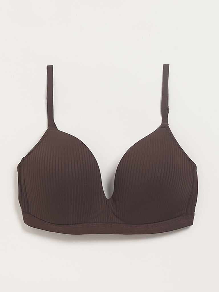 Wunderlove Chocolate Brown Self-Striped Bra