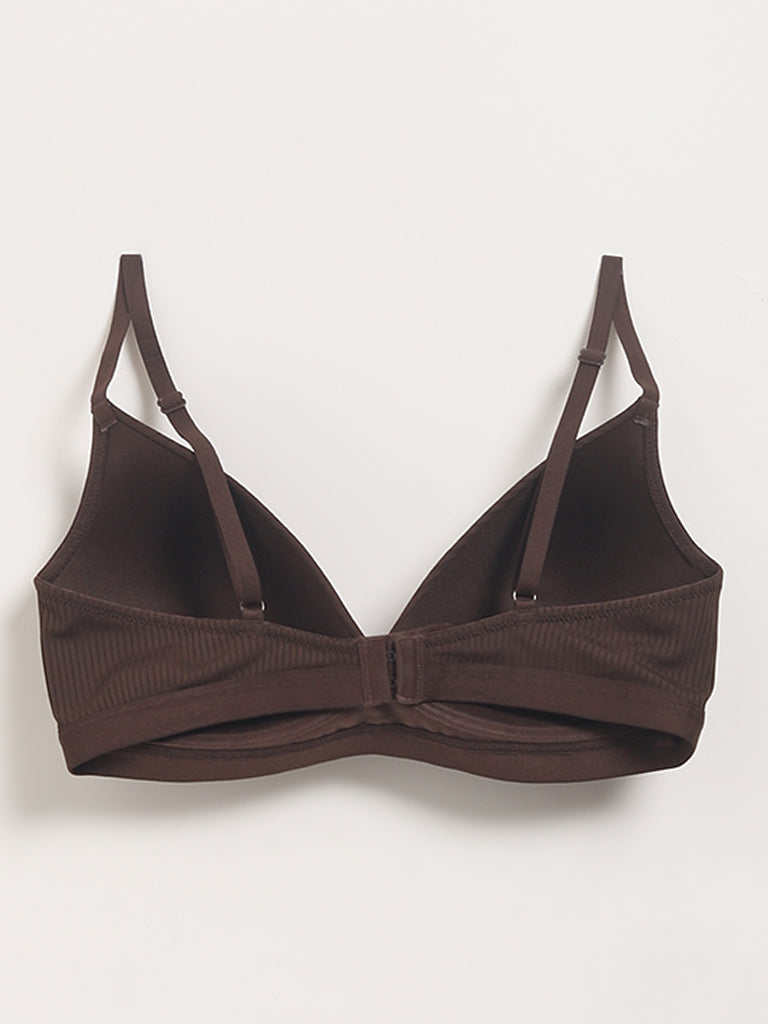 Wunderlove Chocolate Brown Self-Striped Bra