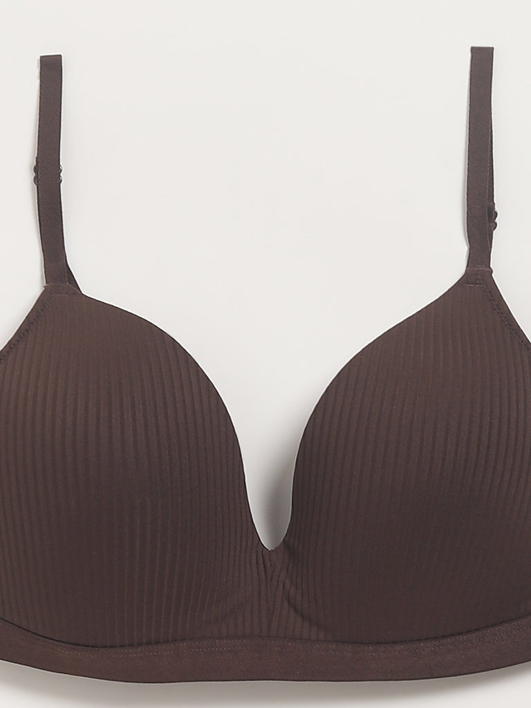 Wunderlove Chocolate Brown Self-Striped Bra