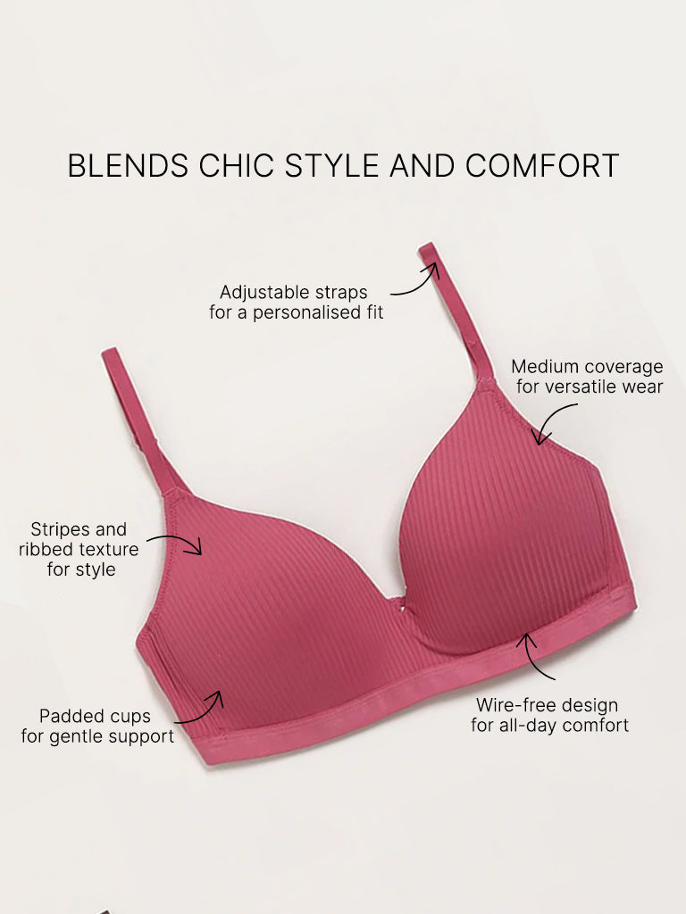 Wunderlove Pink Self-Striped Bra