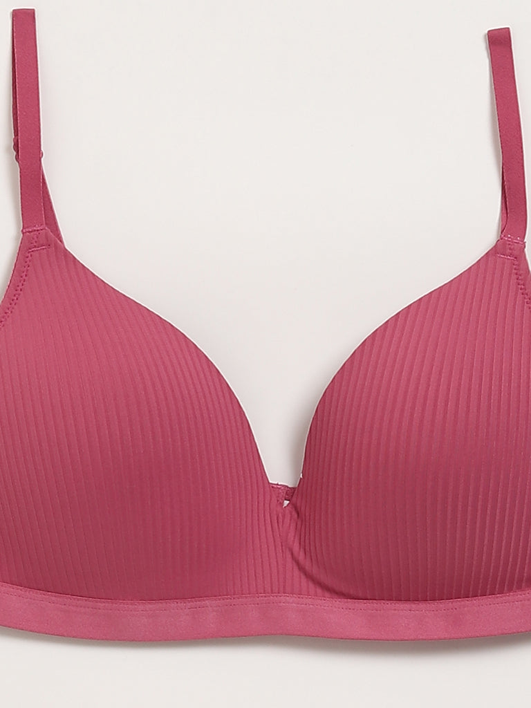 Wunderlove Pink Self-Striped Bra