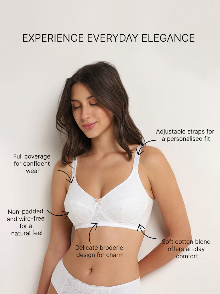 Wunderlove White Cotton Blend Broderie Soft Bra