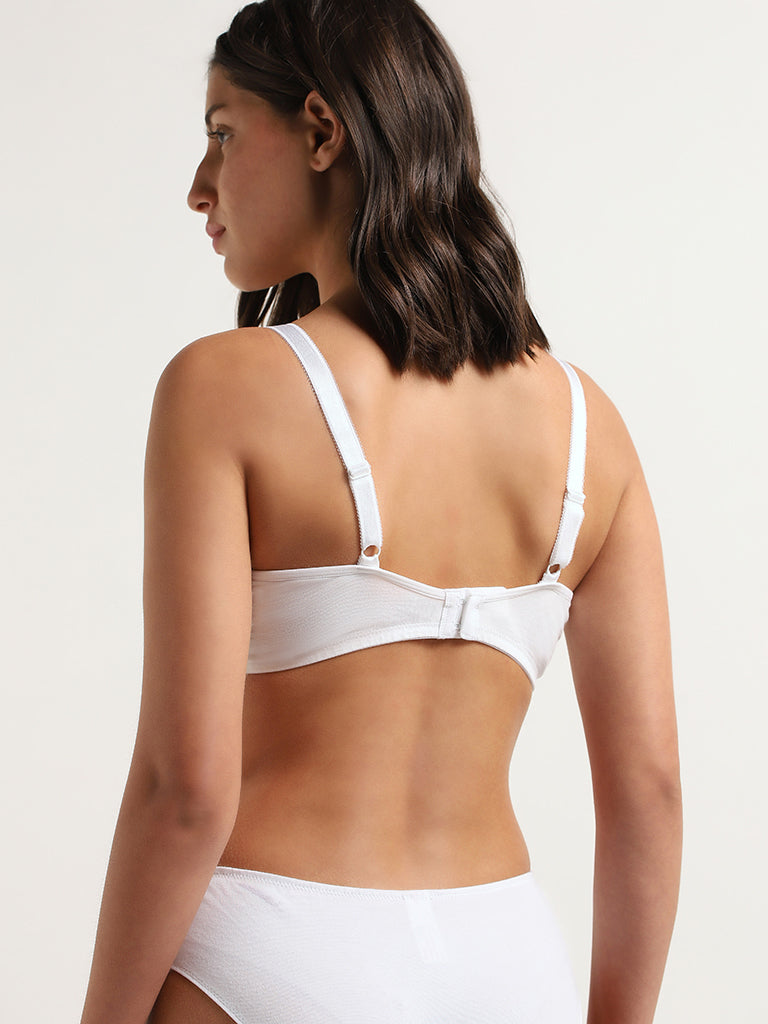 Wunderlove White Cotton Blend Broderie Soft Bra