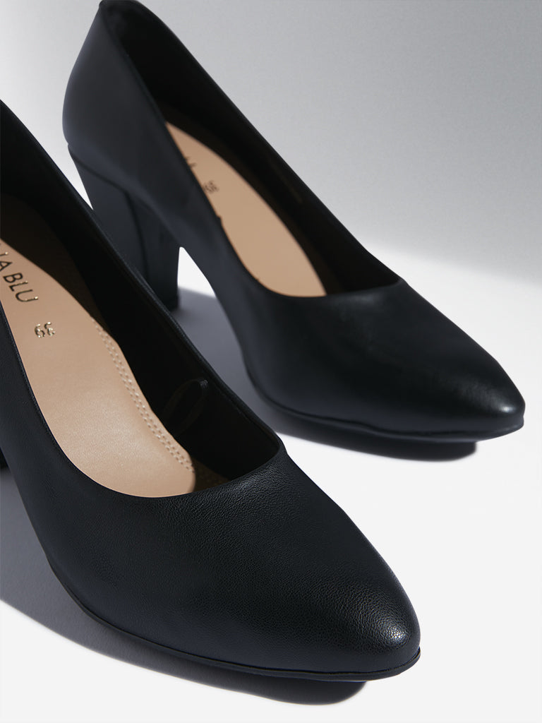 LUNA BLU Black Block Heel Pump Shoes