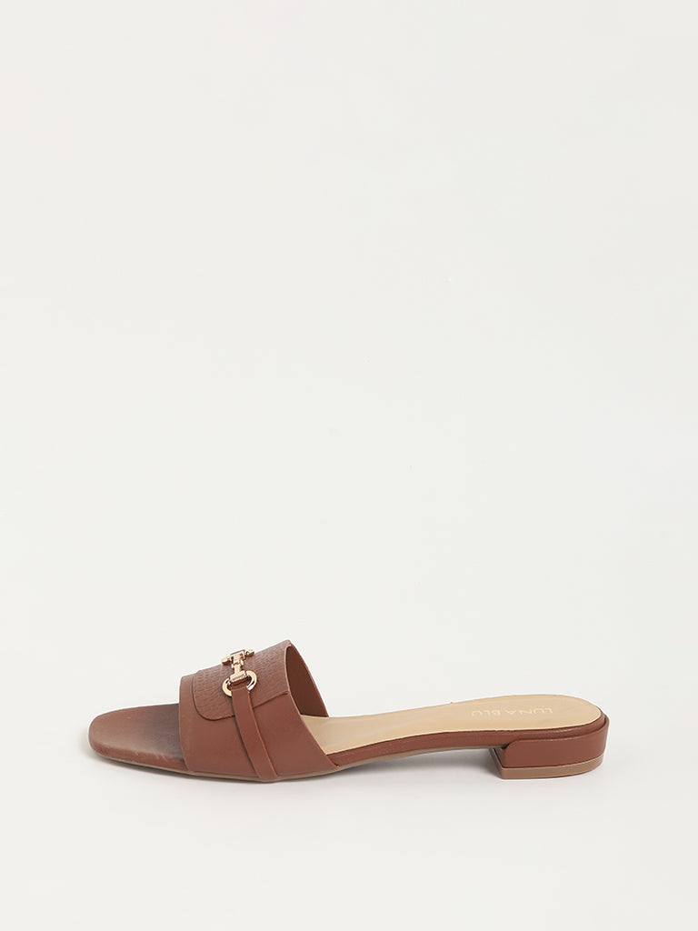 LUNA BLU Brown Slip-On Sandals