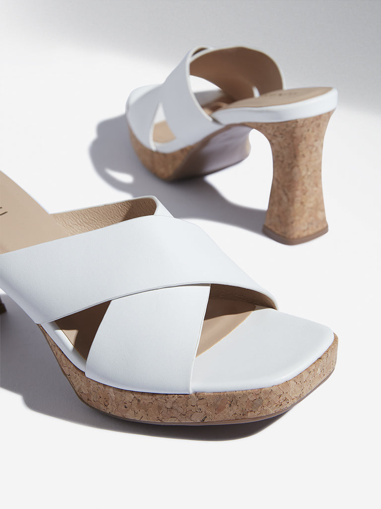 LUNA BLU White Criss-Cross Design Block Sandals