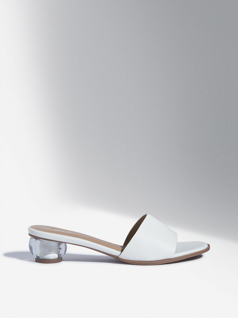 LUNA BLU White Transparent Heel Mule Sandals