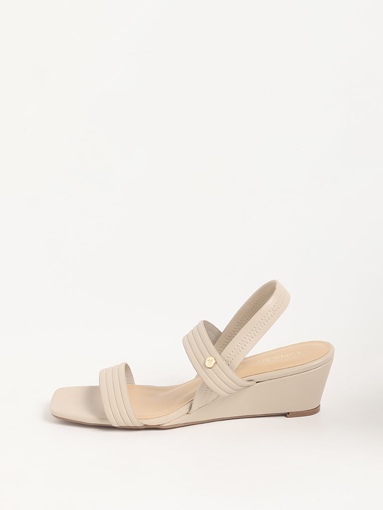 LUNA BLU Beige Double-Strap Wedge Sandals