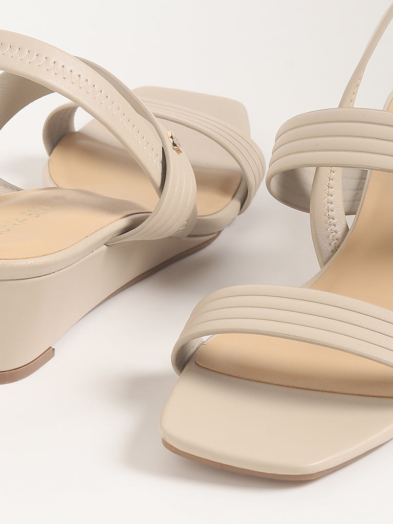 LUNA BLU Beige Double-Strap Wedge Sandals