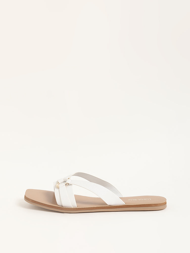 LUNA BLU White V Strap Sandals