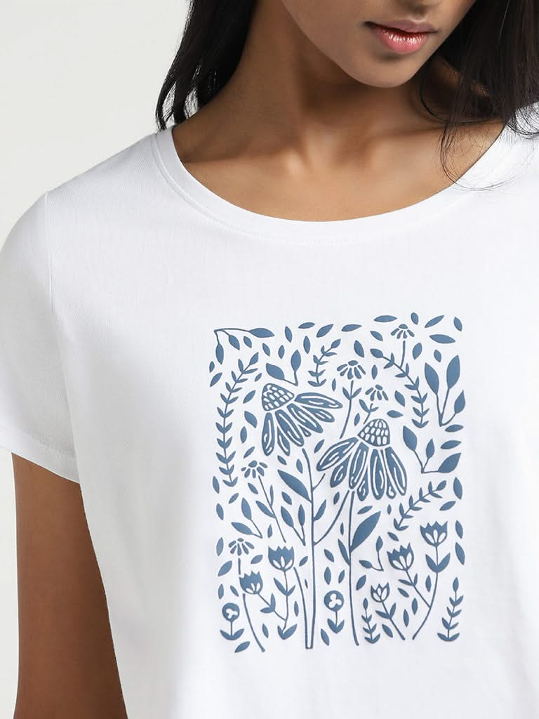 LOV White Printed Cotton T-Shirt