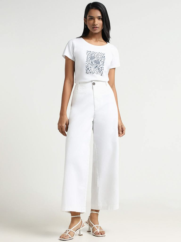 LOV White Printed Cotton T-Shirt