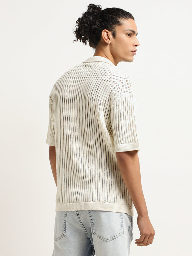 Nuon Off-White Knitted Slim Fit Shirt