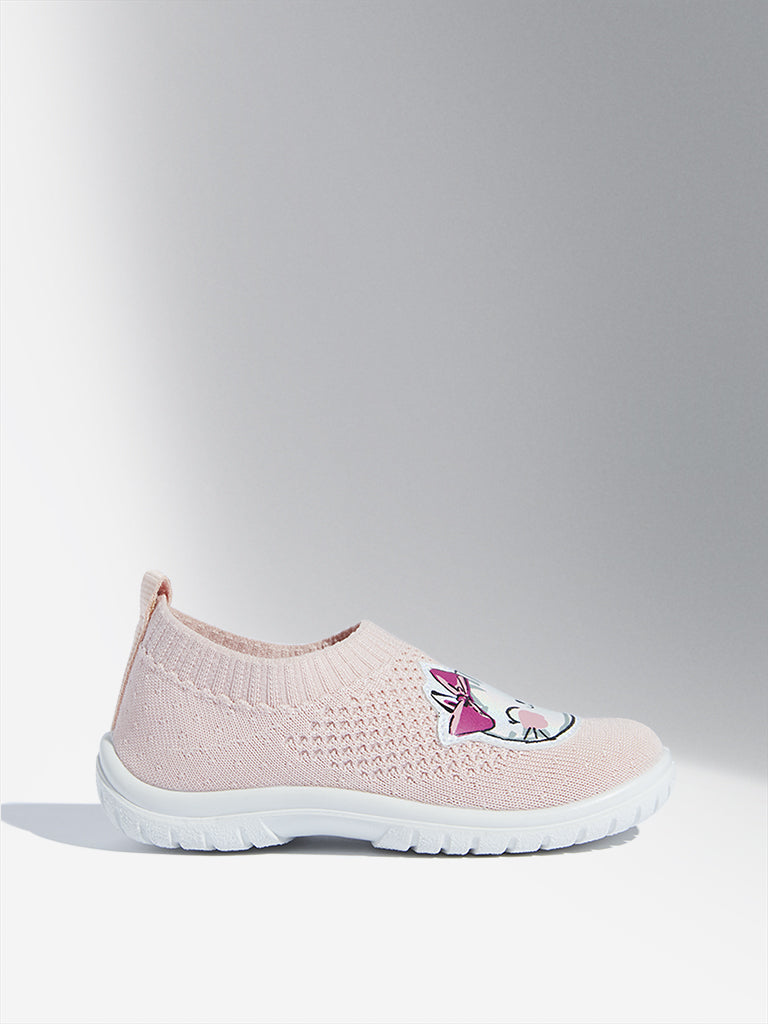 Yellow Pink Cat Design Knitted Shoes