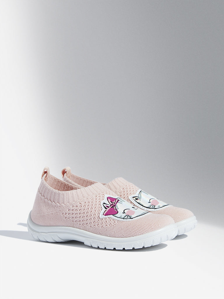 Yellow Pink Cat Design Knitted Shoes