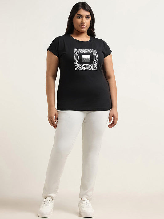 Gia Black Printed Cotton T-Shirt