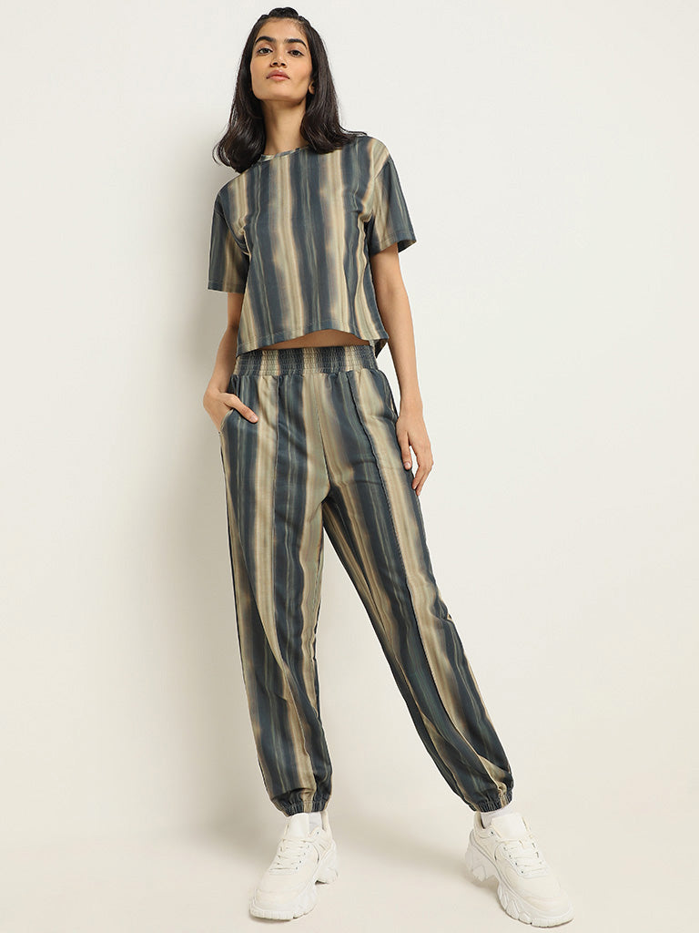 Studiofit Green Striped Cotton Pants