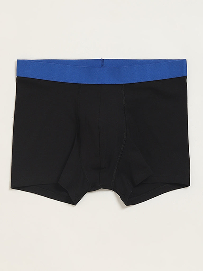 WES Lounge Black Cotton Blend Trunks - Pack of 3