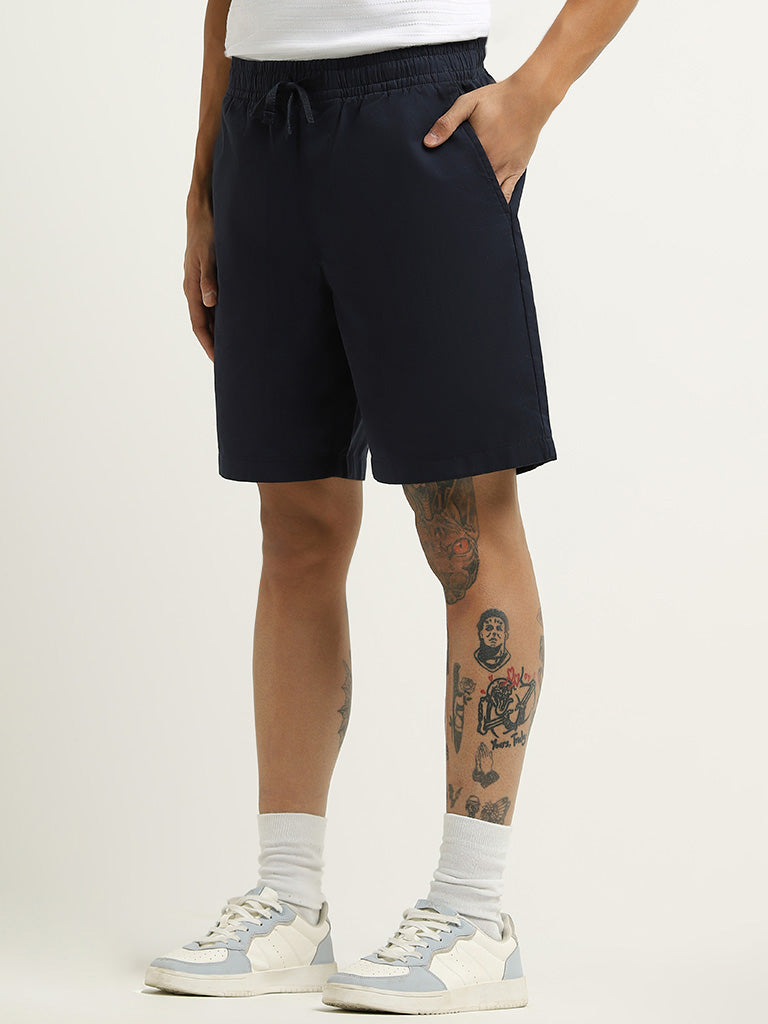 WES Lounge Navy Cotton Relaxed Fit Shorts