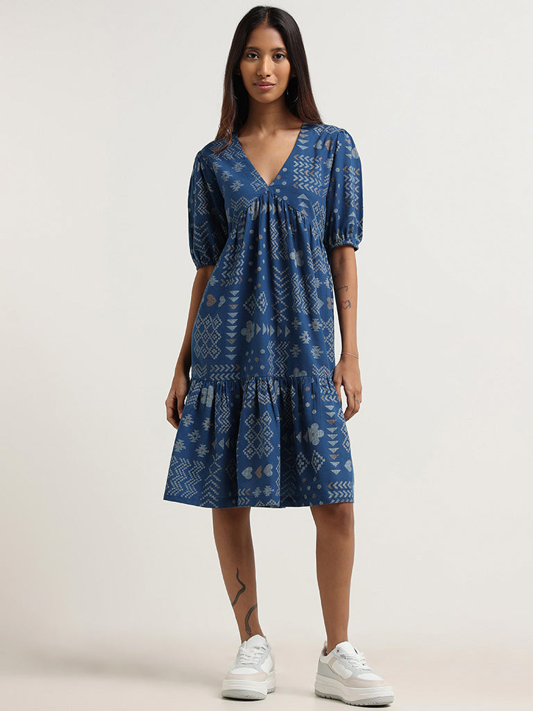 Bombay Paisley Blue Printed Cotton Dress