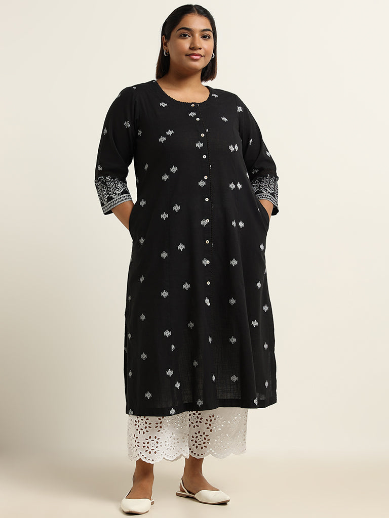 Diza Black Embroidered Cotton Kurta