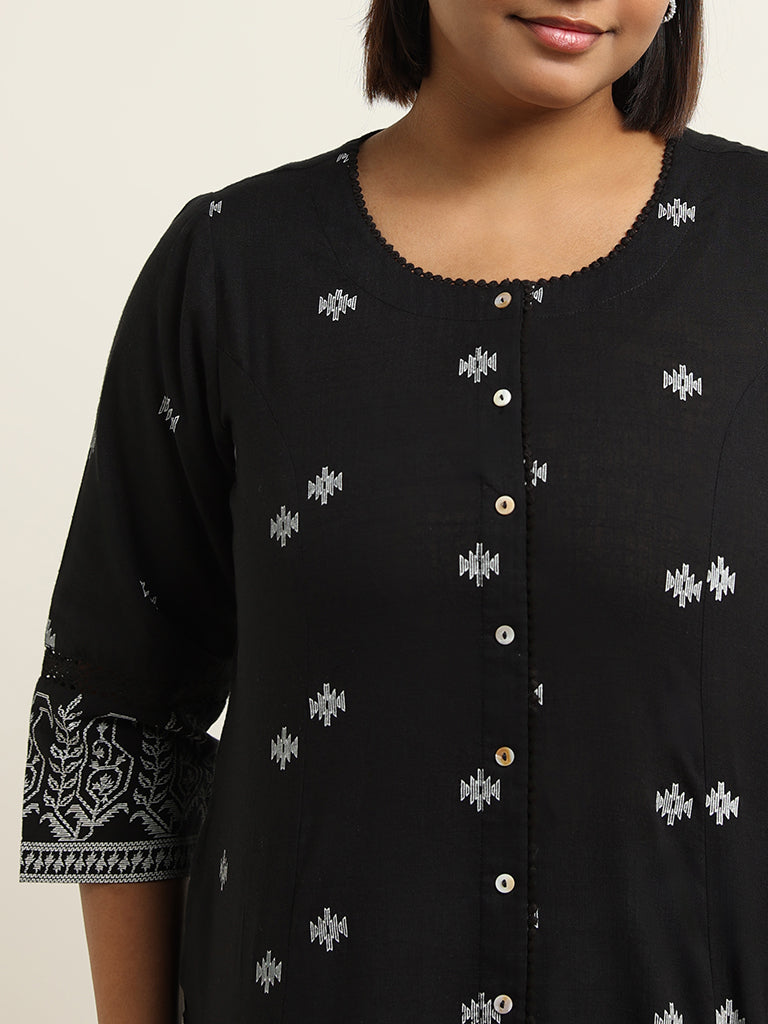 Diza Black Embroidered Cotton Kurta