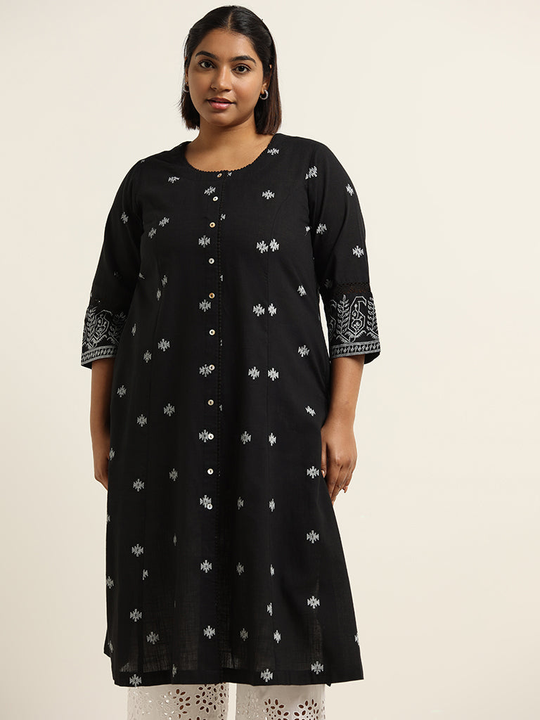 Diza Black Embroidered Cotton Kurta