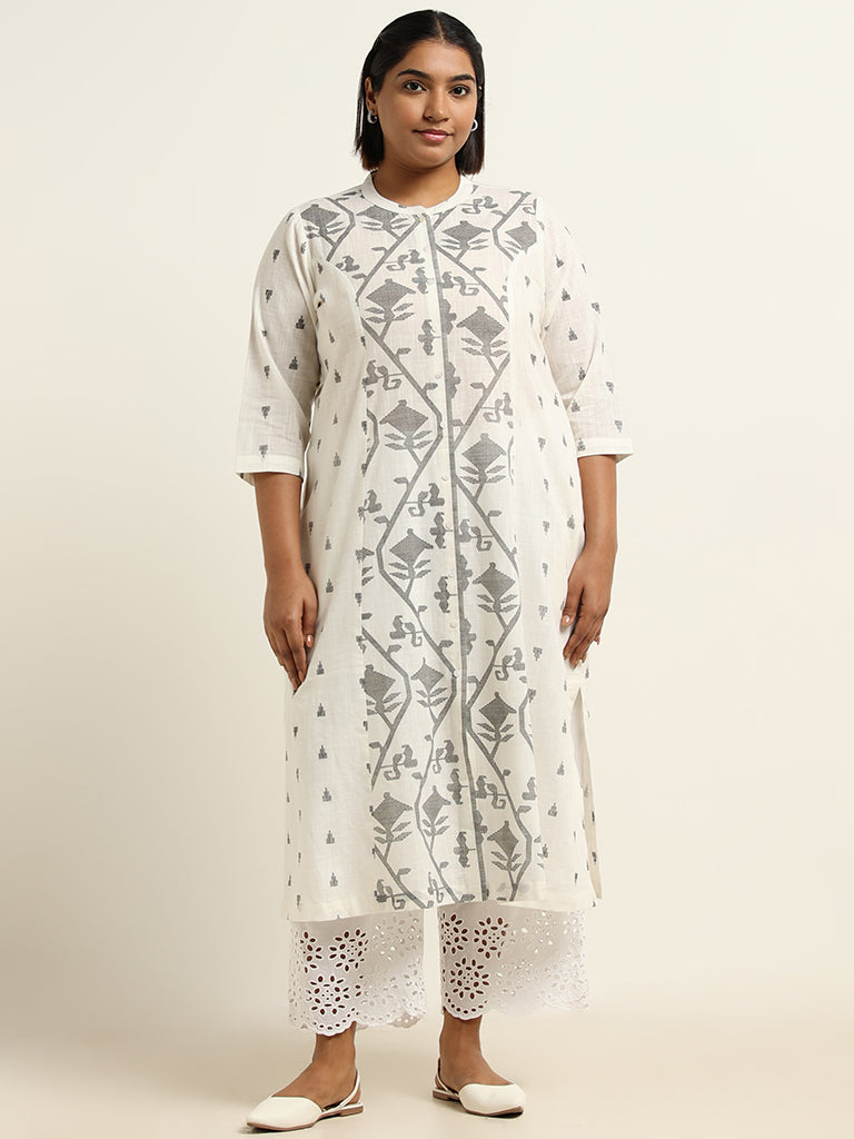 Diza Off-White Printed Cotton Kurta