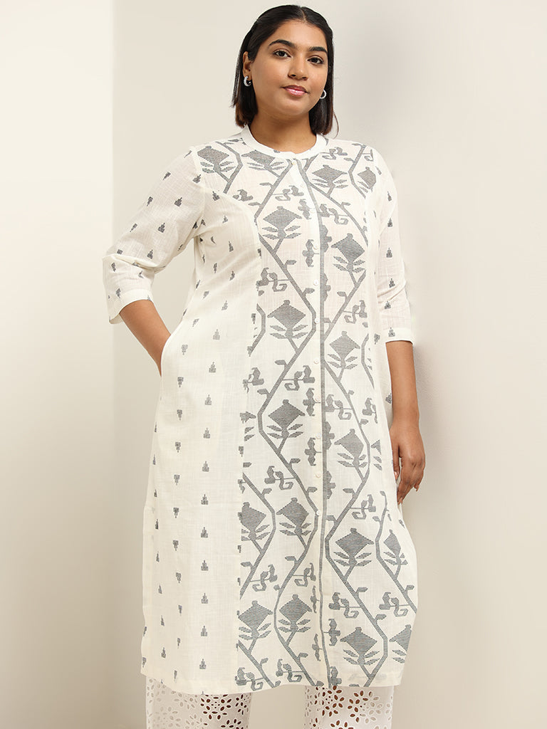 Diza Off-White Printed Cotton Kurta