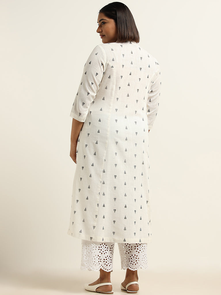 Diza Off-White Printed Cotton Kurta