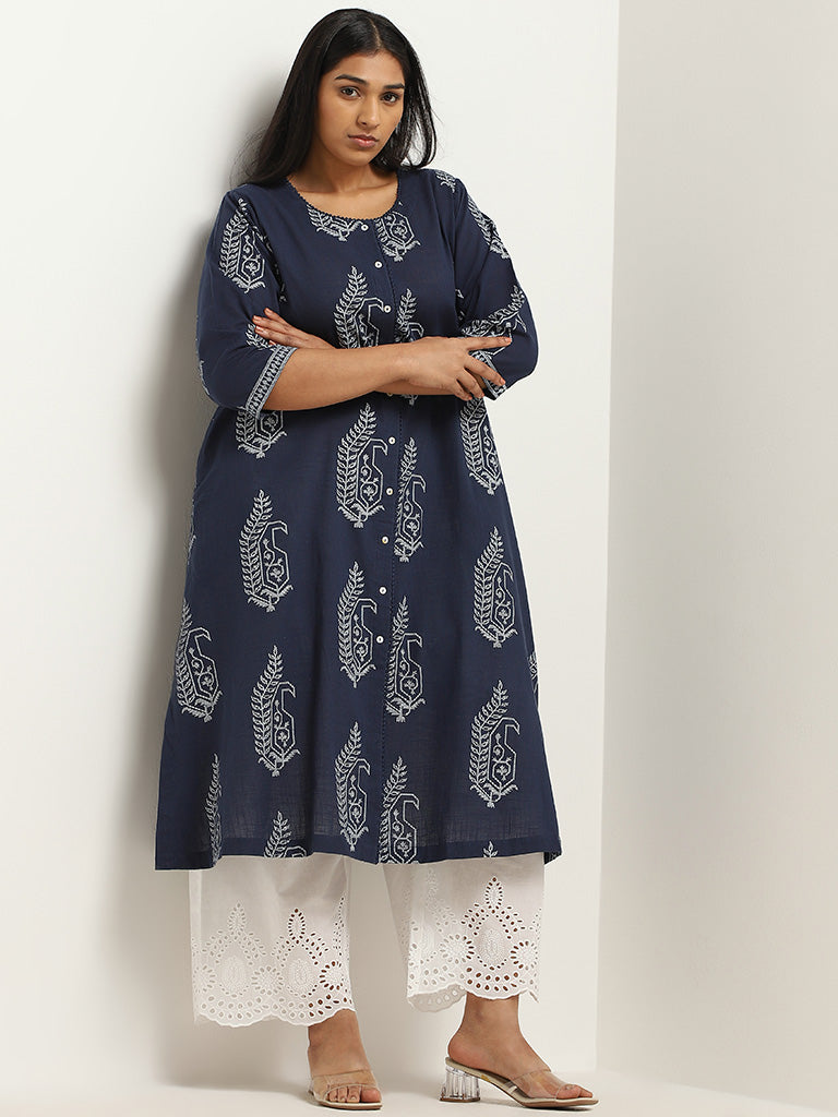 Diza Blue Printed Cotton Kurta