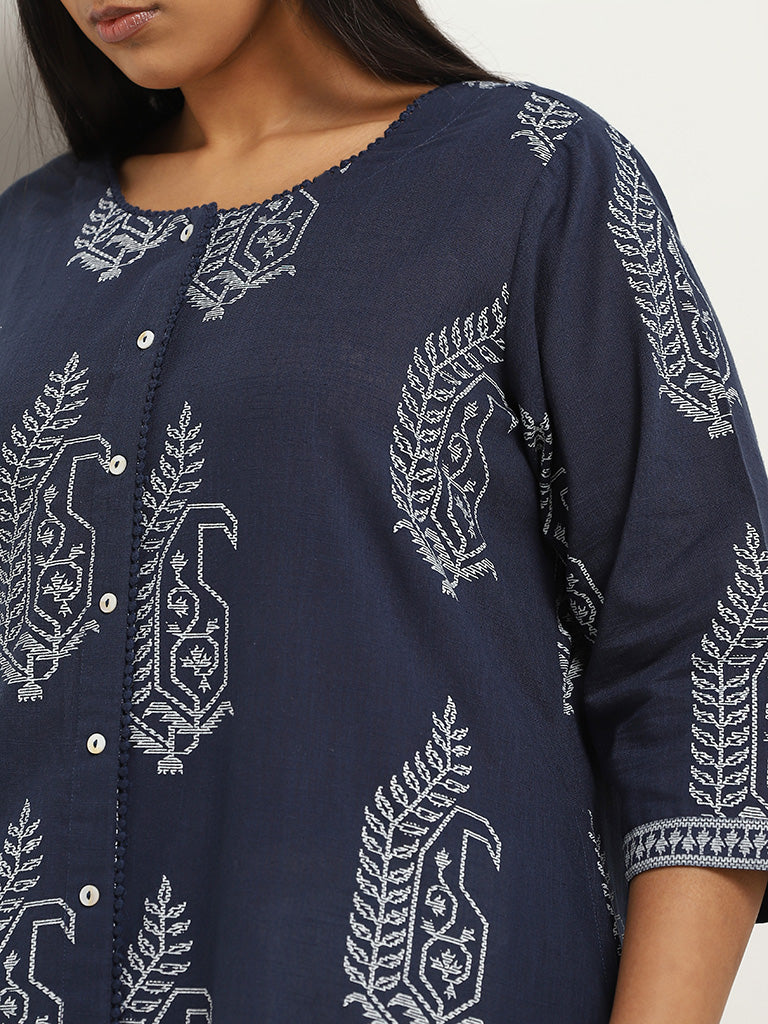 Diza Blue Printed Cotton Kurta