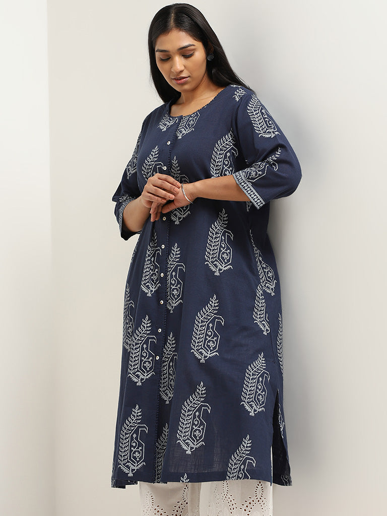 Diza Blue Printed Cotton Kurta