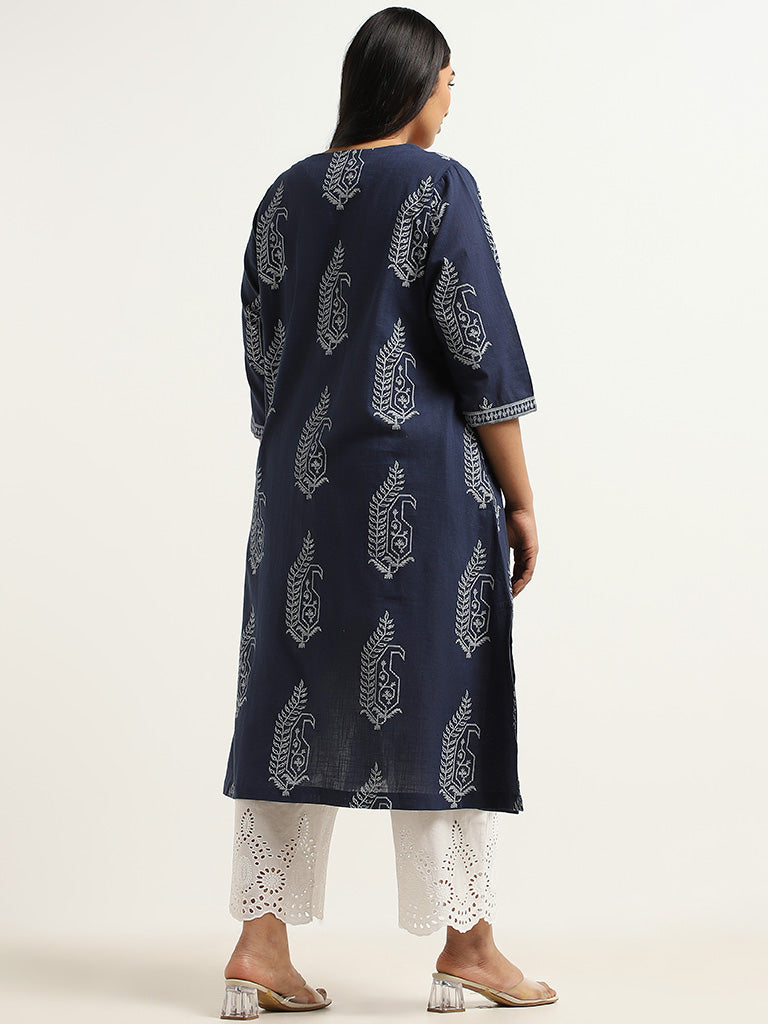 Diza Blue Printed Cotton Kurta