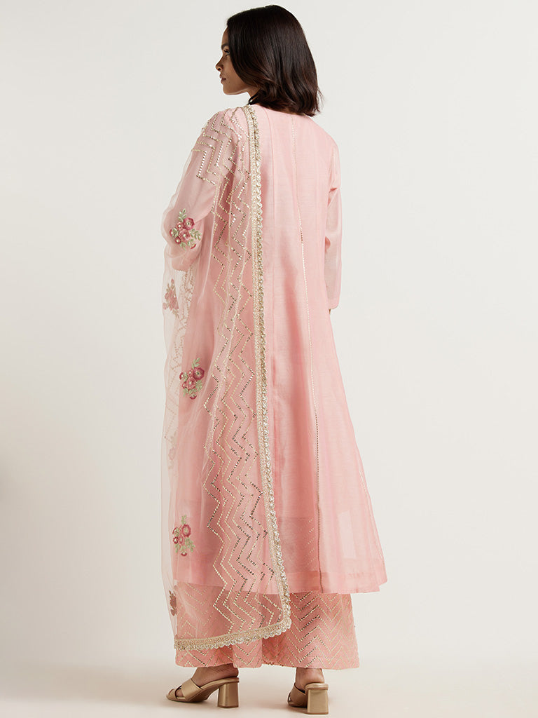 Vark Soft Pink Kurta, Palazzos & Dupatta Set