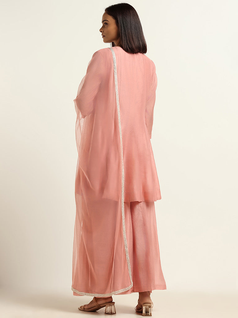 Vark Pink Kurta, Palazzos & Dupatta Set