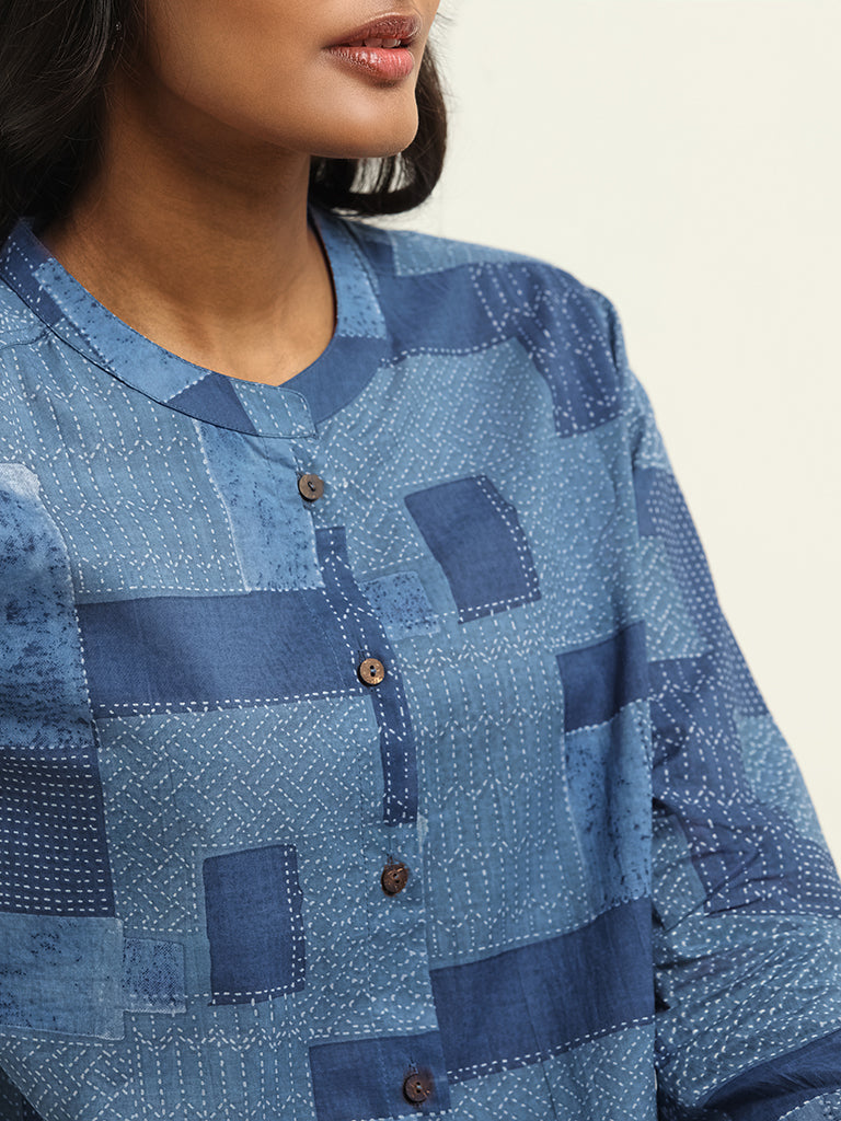 Utsa Blue Printed Kurti