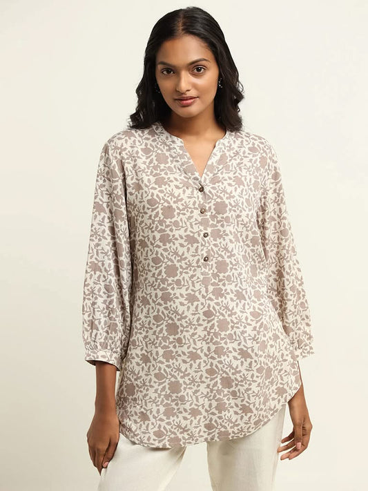 Utsa Beige Printed Kurti