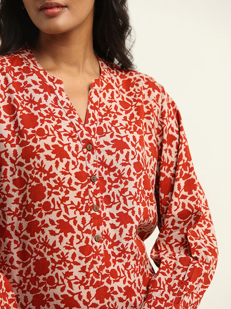 Utsa Red Printed Kurti