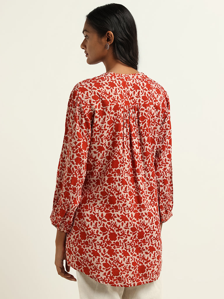 Utsa Red Printed Kurti