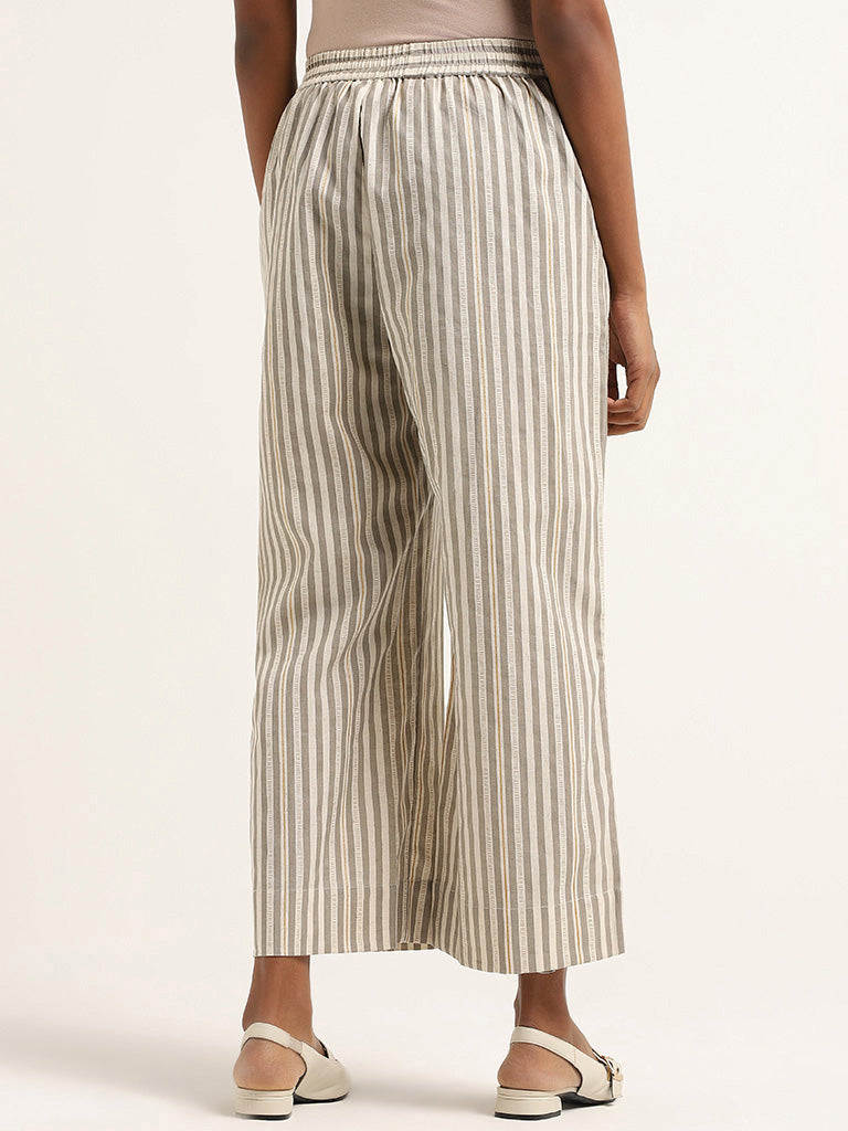 Utsa Grey Striped Cotton Pants