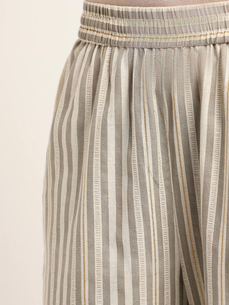 Utsa Grey Striped Cotton Pants