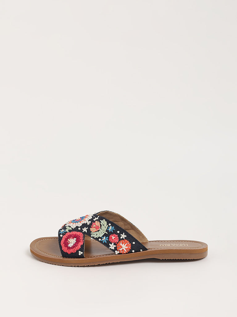 LUNA BLU Multicolored Embroidered Slides