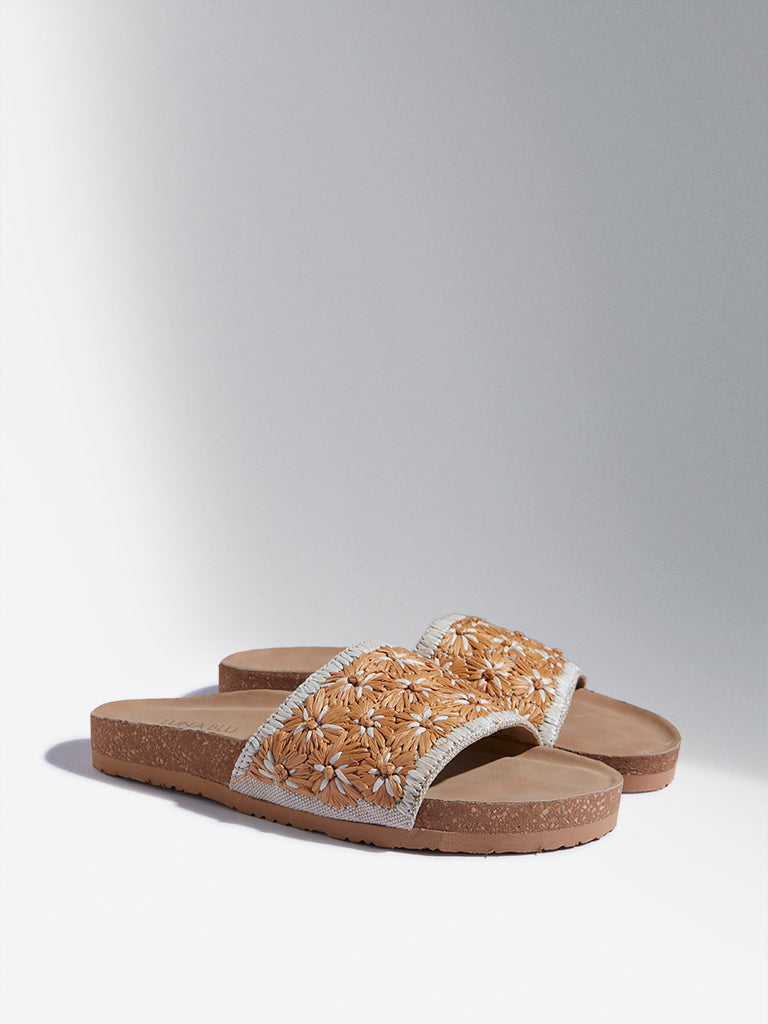 LUNA BLU Tan Floral Woven Comfort Sandals