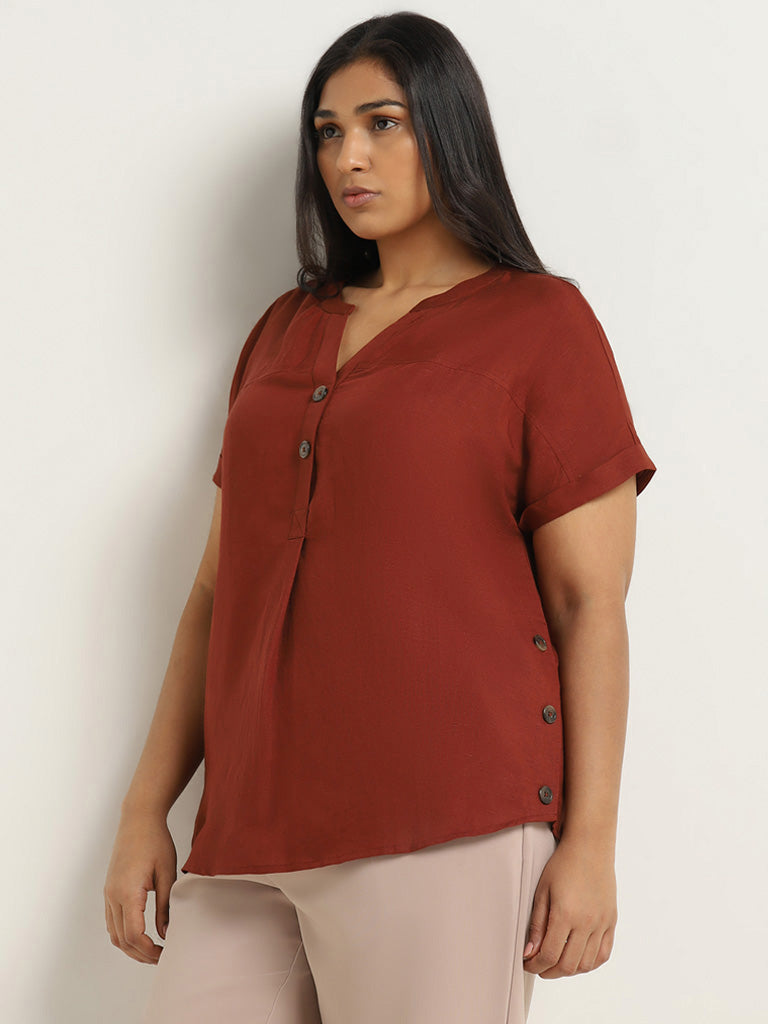 Gia Brown Self-Patterned Cotton Top